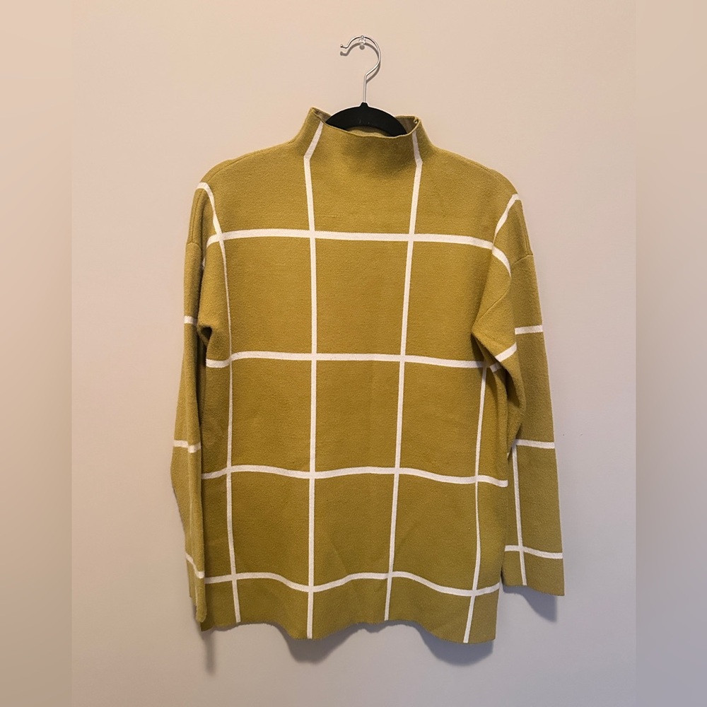 Max Studio Chartreuse Grid Turtleneck Sweater - image 8